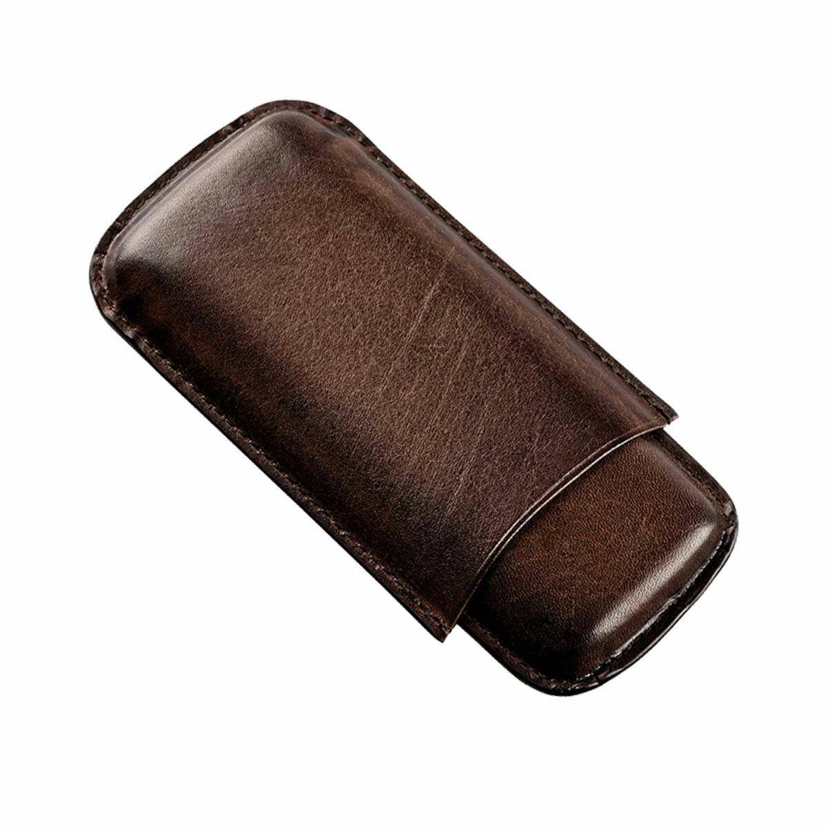 Case for 3 cigar, dark brown leather